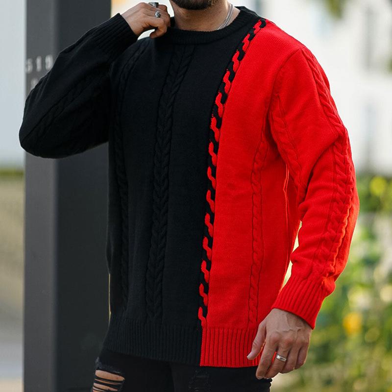 Mens Color Block Round Neck Long Sleeve Knit Sweater 76267667Z