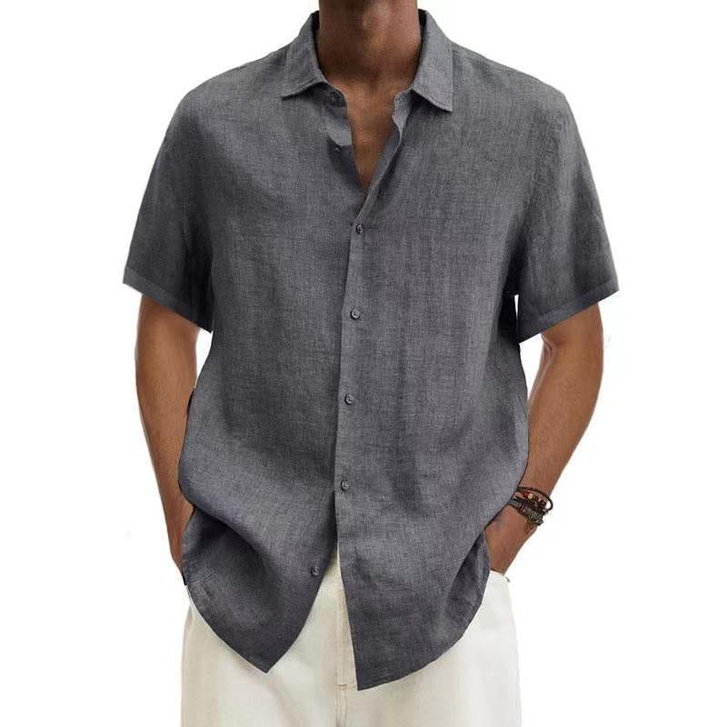 Mens Casual Solid Color Lapel Short Sleeve Shirt 54182499Y