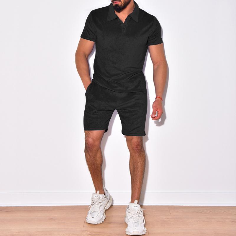 Mens Solid Lapel Short Sleeve Polo Shirt And Shorts Set 28691834Z