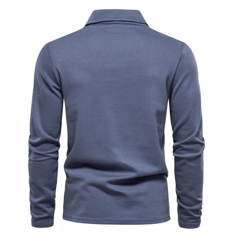 Mens Casual Solid Color Lapel Long Sleeve Polo Shirt 35348056X