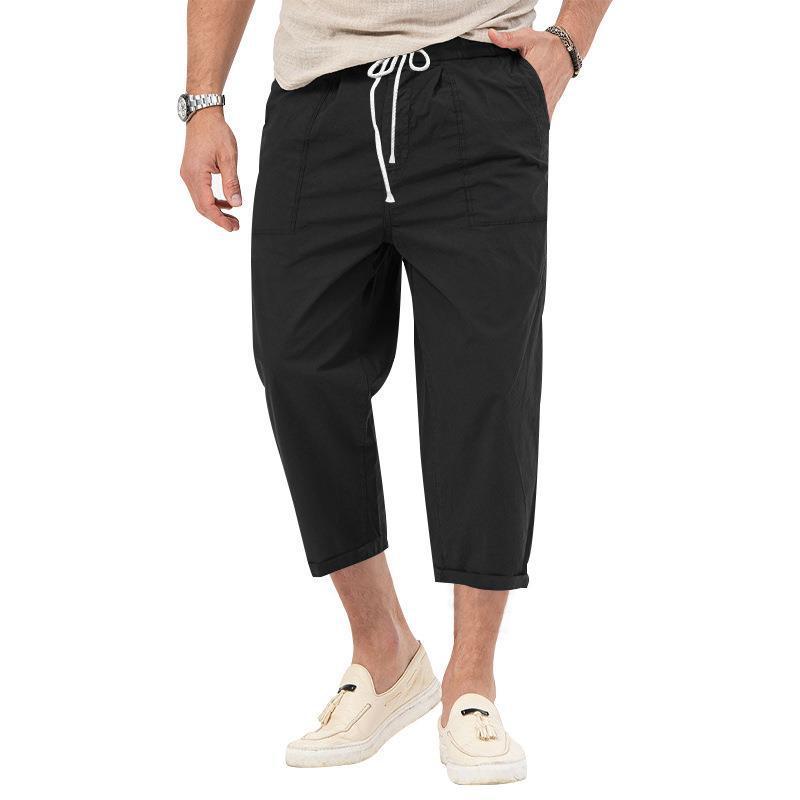 Mens Basic Elastic Waist Straight Casual Cropped Pants 22999460Z