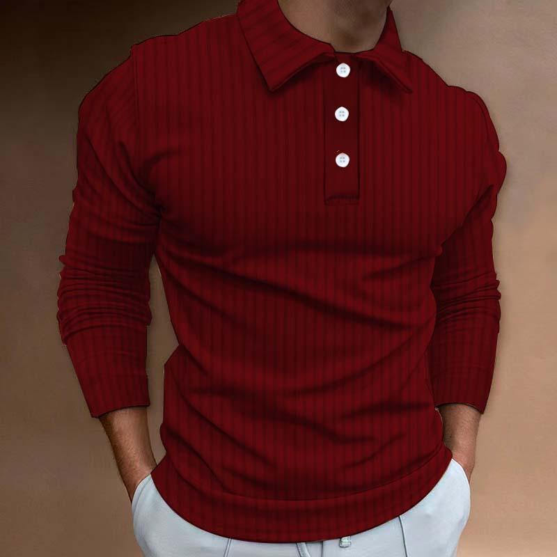 Mens Casual Striped Lapel Long Sleeve Button-Down Polo Shirt 17531195M