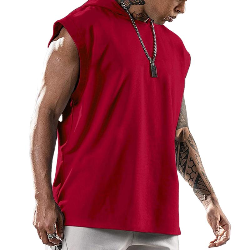 Mens Solid Color Hooded Loose Short Sleeve Tank Top 36177507X