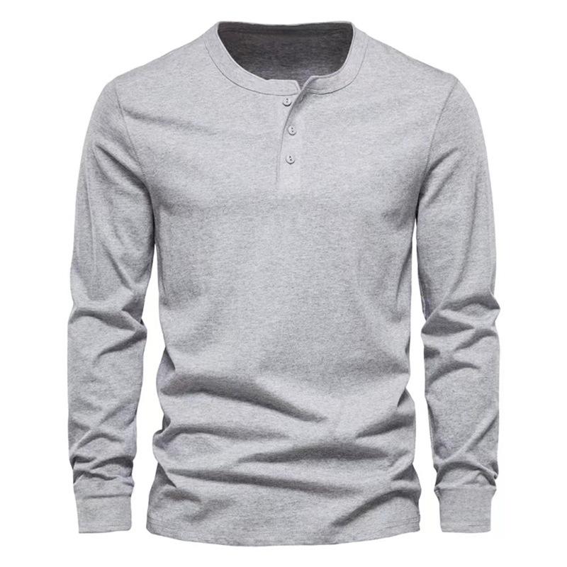 Mens Solid Henley Collar Long Sleeve Sports Casual T-shirt 94434321Z