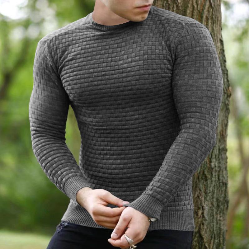 Mens Casual Round Neck Long Sleeve Slim Fit Jacquard Swearshirt 36803879M