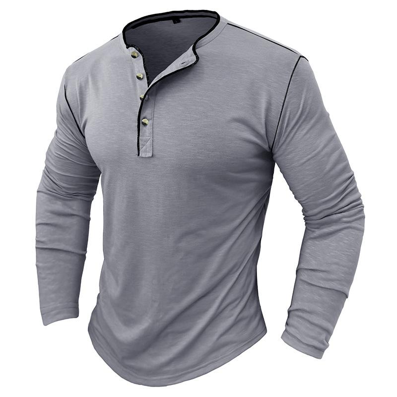 Mens Slub Cotton Crew Neck Long Sleeve Solid Henley T-Shirt 29496892X