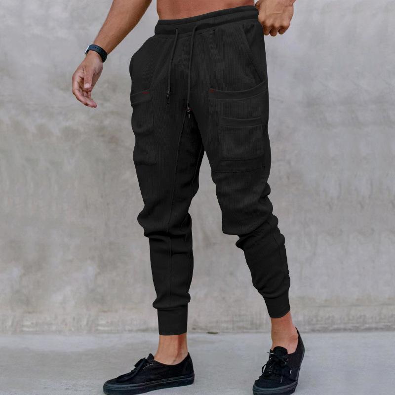 Mens Solid Elastic Waist Multi-pocket Casual Sweatpants 56855031Z