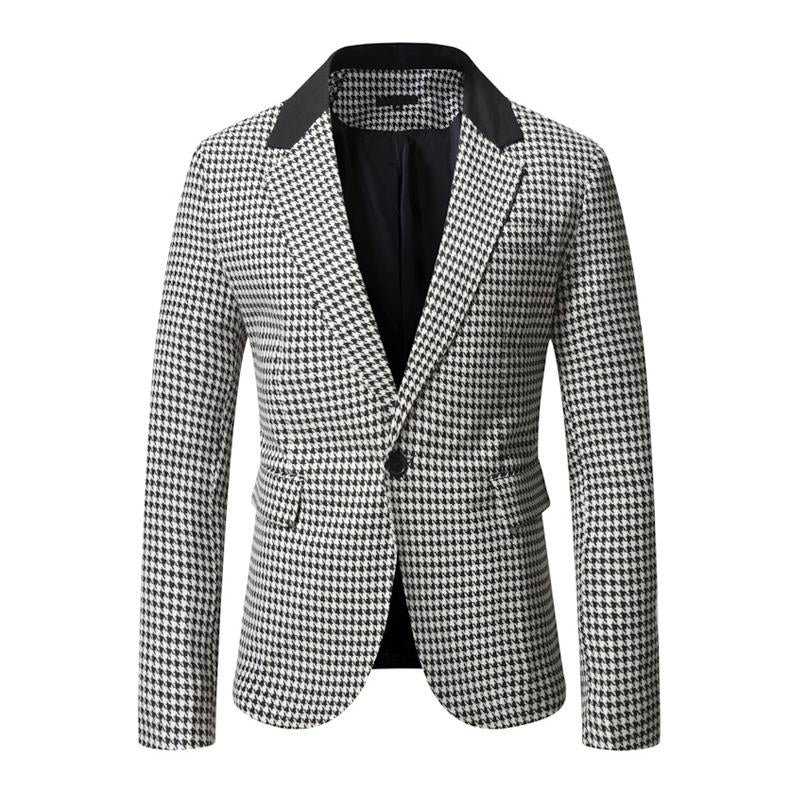 Mens Casual Houndstooth Colorblock Blazer 46563699Y