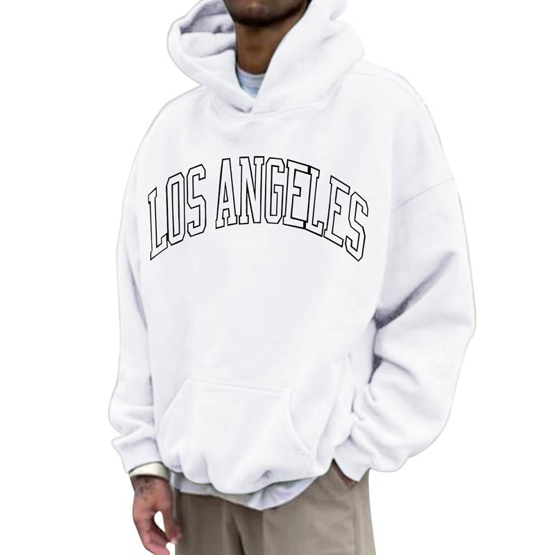 Mens LA Print Drawstring Drop Shoulder Hooded Sweatshirt 83383511X