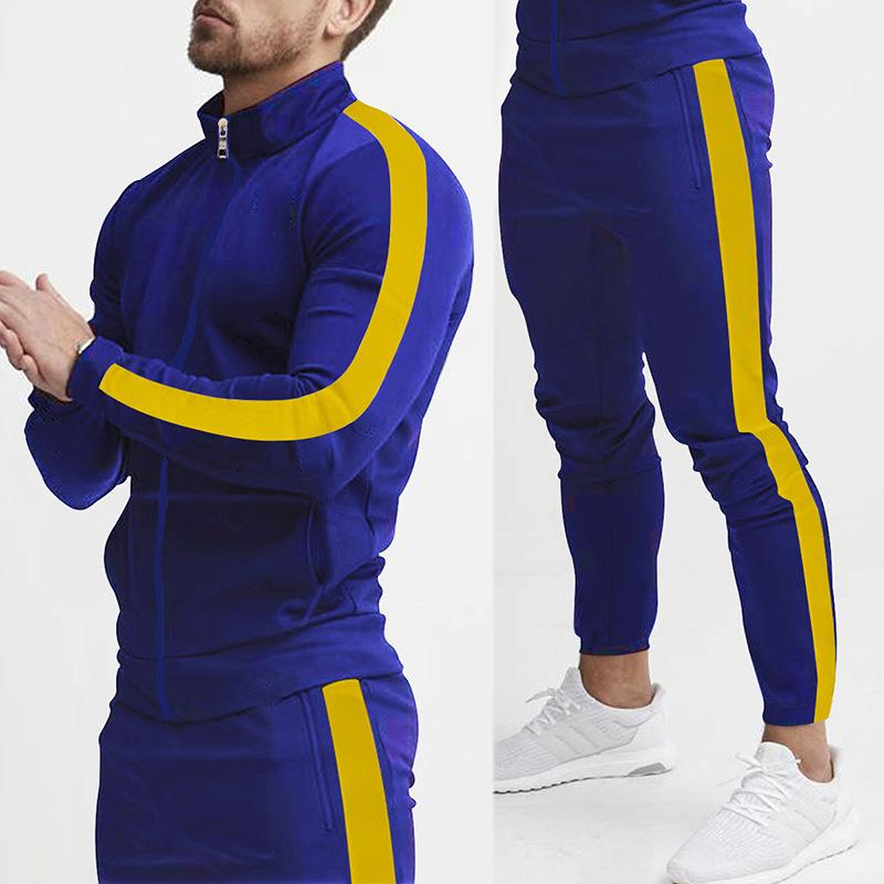 Mens Color Block Zipper Jacket Trousers Sports Casual Set 46420153Z