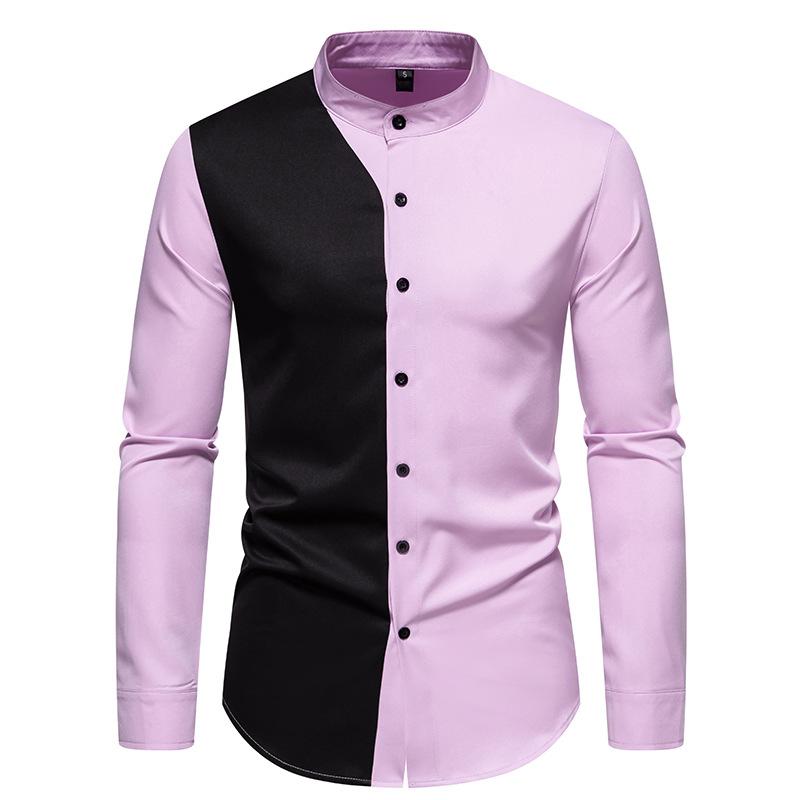 Mens Colorblock Stand Collar Long Sleeve Shirt 98017060Z