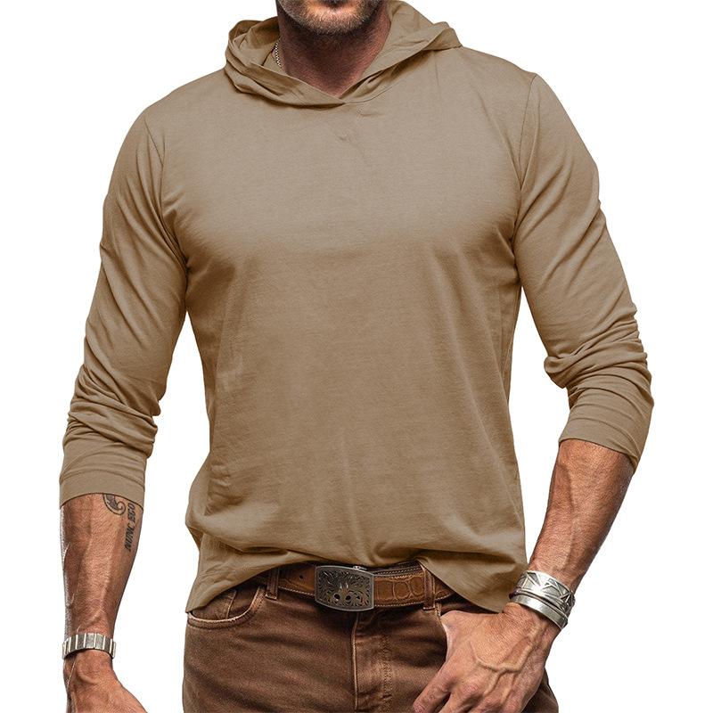 Mens Casual Solid Color Hooded Long Sleeve T-Shirt 90114469M