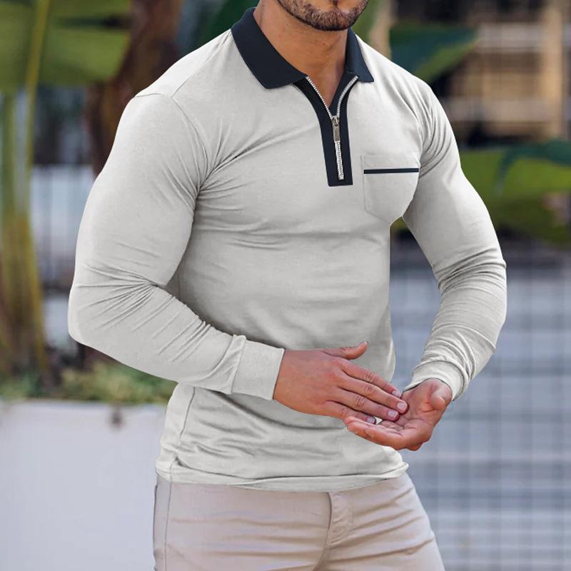 Mens Color Block Half Zip Pullover Long Sleeve Polo Shirt 98752997X