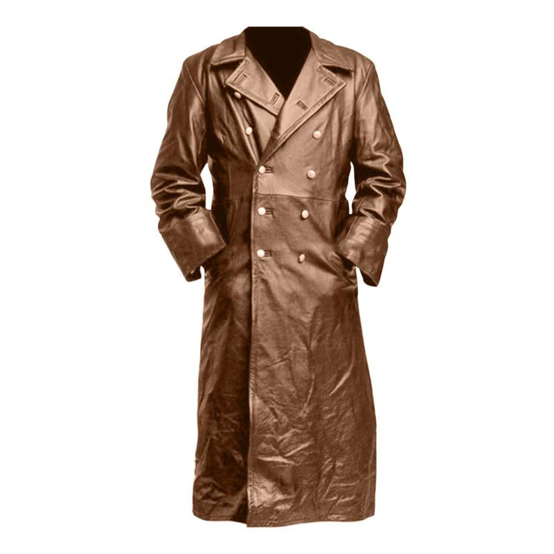 Mens Vintage Leather Lapel Long Coat 18845898X