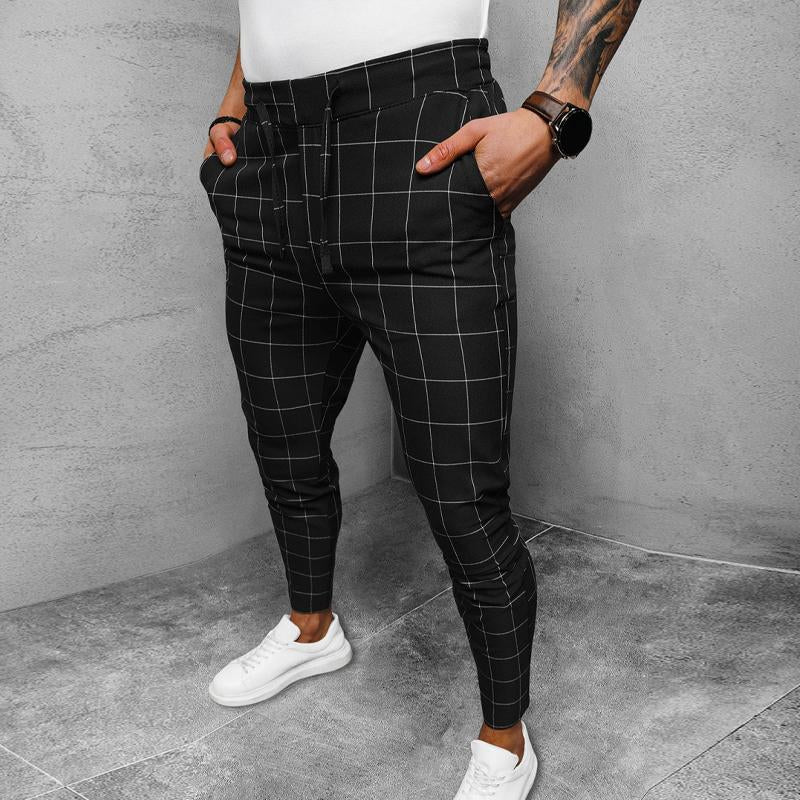 Mens Casual Check Print Drawstring Trousers 50533535Y