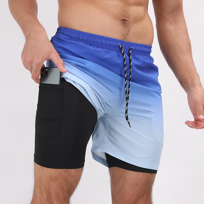 Mens Athleisure Printed Double Layer Beach Shorts 42598002M