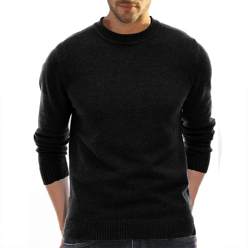 Mens Casual Solid Color Round Neck Long Sleeve Pullover Sweater 40613843M