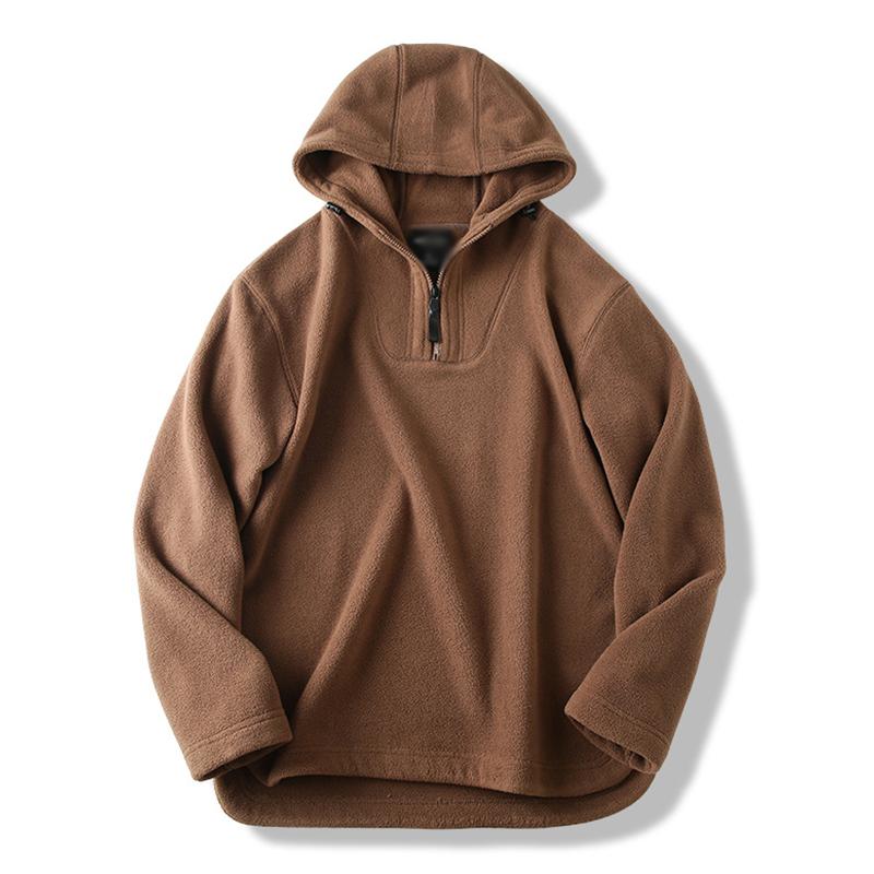 Mens Casual Solid Color Polar Fleece Loose Pullover Hoodie 50588366M