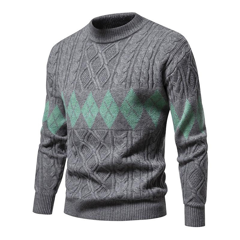 Mens Casual Round Neck Jacquard Knitted Pullover Sweater 80456179M