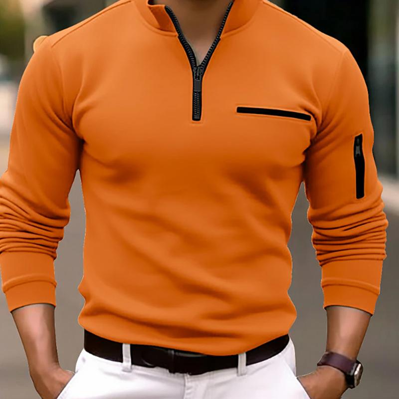 MenS Casual Solid Color Zipper Polo Shirt 71126757Y