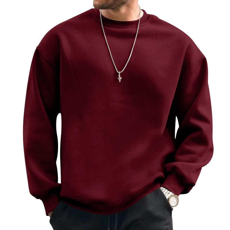 Mens Casual Solid Color Round Neck Loose Long Sleeve Sweatshirt 39891134M