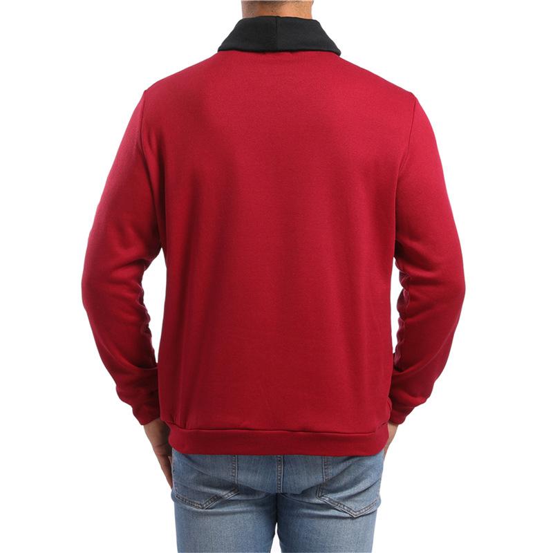 Mens Retro Color Block Kangaroo Pocket Lapel Sweatshirt 39509911Y