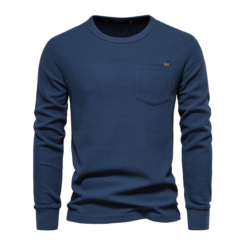 Mens Casual High Quality Cotton Waffle Round Neck Long Sleeve T-Shirt 75481436M