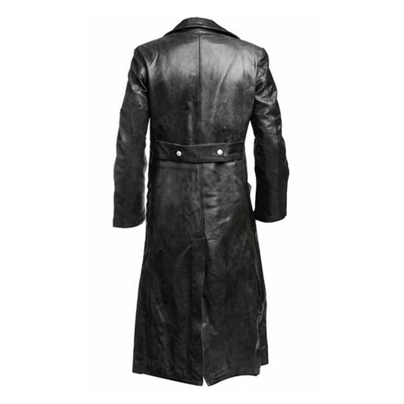 Mens Vintage Leather Lapel Long Coat 18845898X