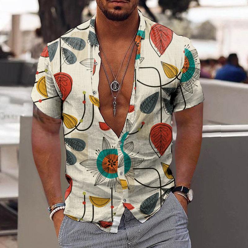 Mens Lapel Print Hawaiian Short Sleeve Shirt 89057222X