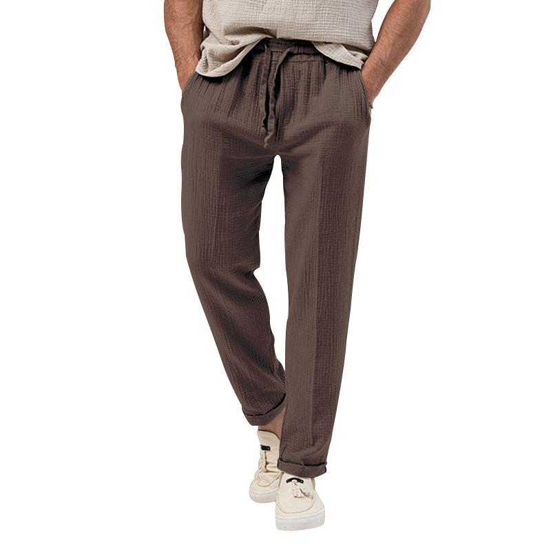 Mens Casual Breathable Solid Color Loose Elastic Waist Trousers 54375023M