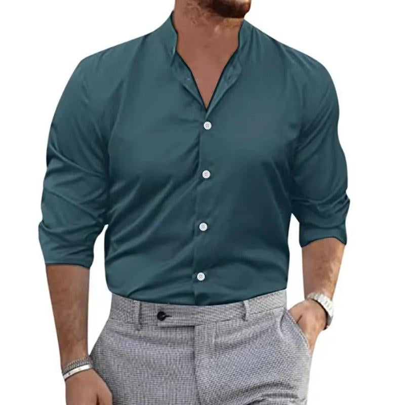 Mens Casual Solid Color Lapel Breathable Long Sleeve Shirt 59946067M