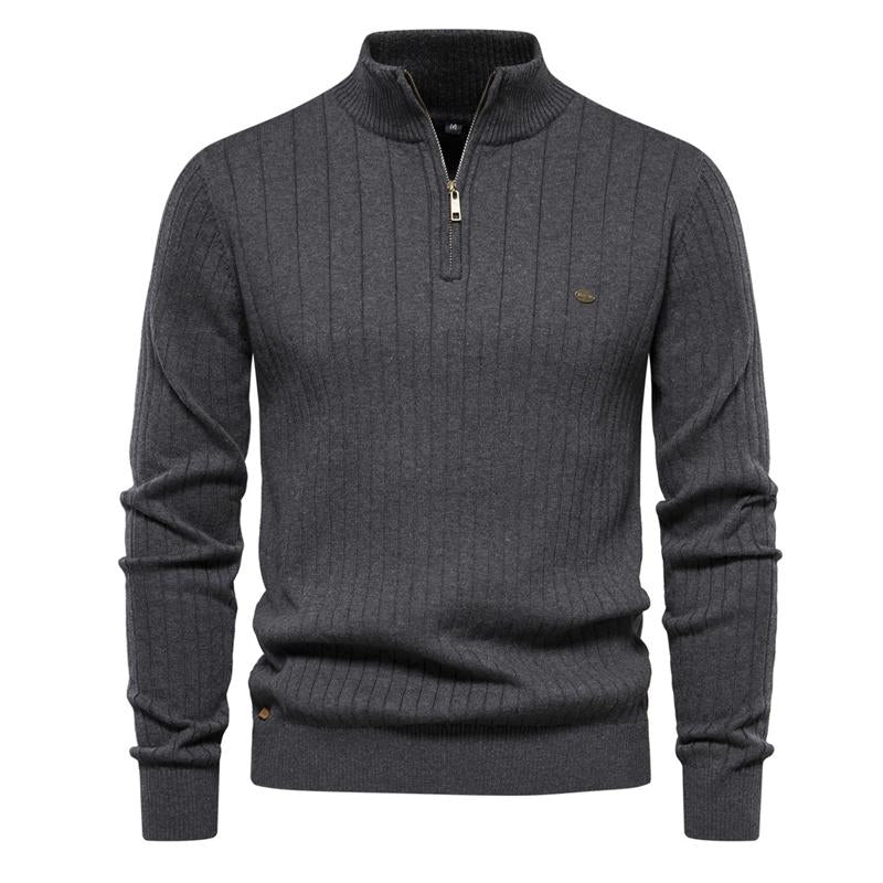 Mens Stand Collar Half Zip Solid Color Pullover Sweater 99789897X