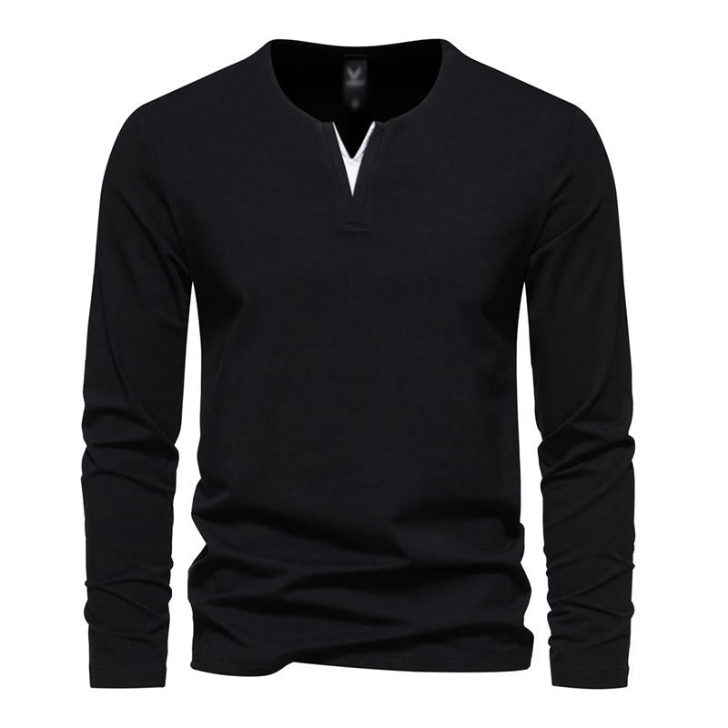 Mens Casual Solid Color V-Neck Loose Long-Sleeved T-Shirt 74143163M