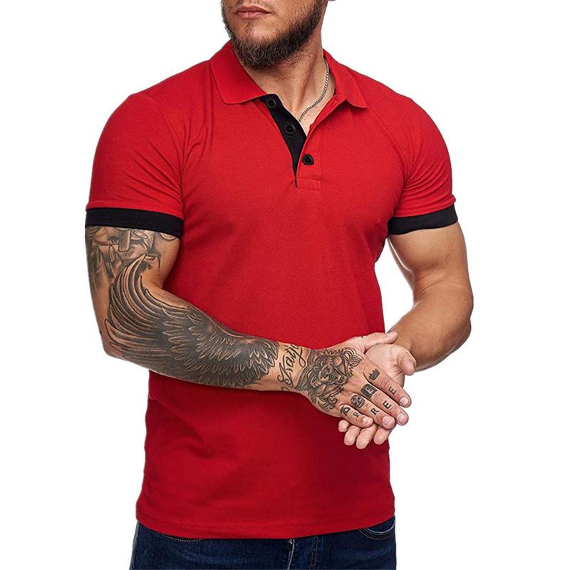 Mens Colorblock Lapel Short Sleeve Casual Polo Shirt 67494980Z