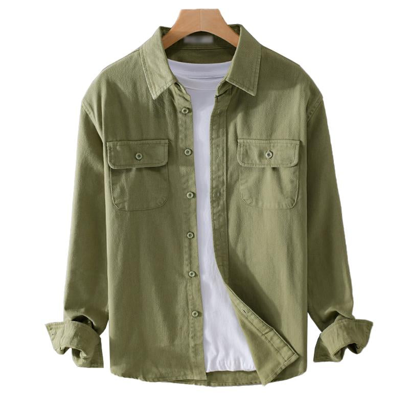 Mens Casual Cotton Breathable Lapel Single Breasted Loose Long Sleeve Shirt 93442559M