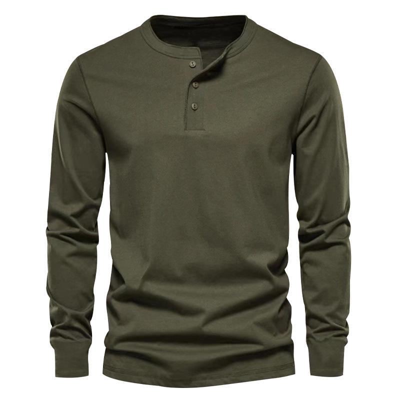 Mens Round Neck Solid Color Button Long Sleeve Henley T-Shirt 82812478X