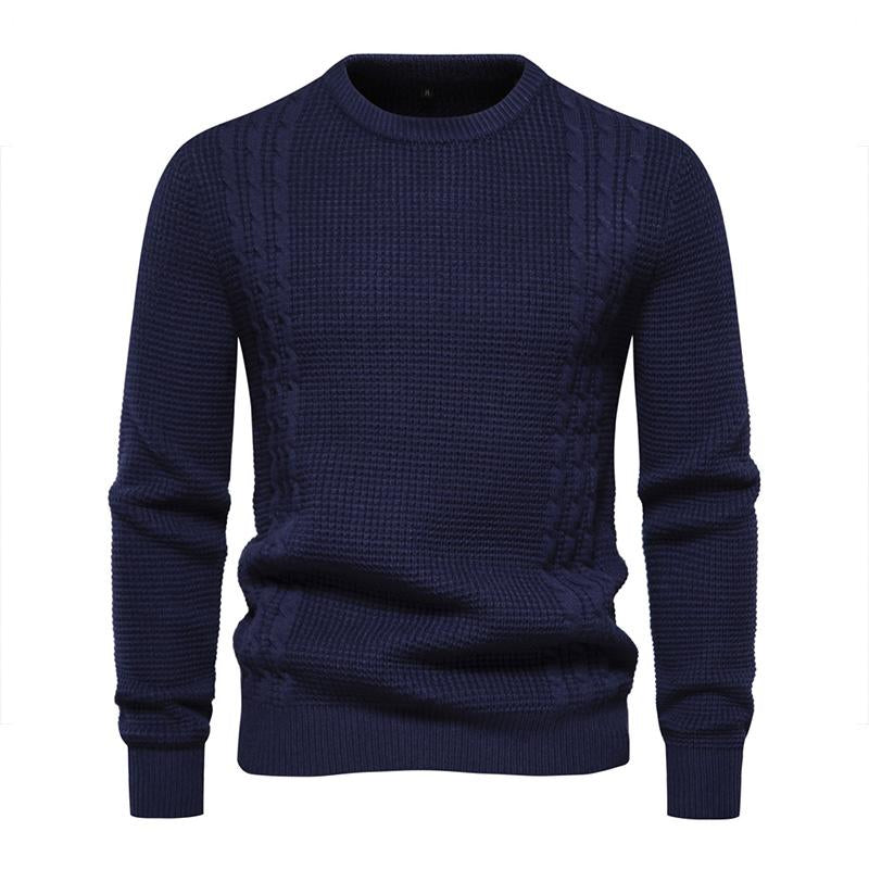 Mens Casual Solid Color Round Neck Waffle Knit Pullover Sweater 07757343M