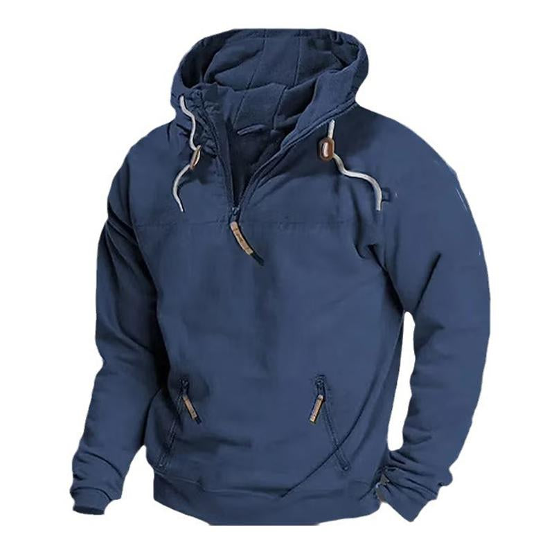 Mens Solid Color Casual Pullover Zipper Hooded Sweatshirt 74333834X