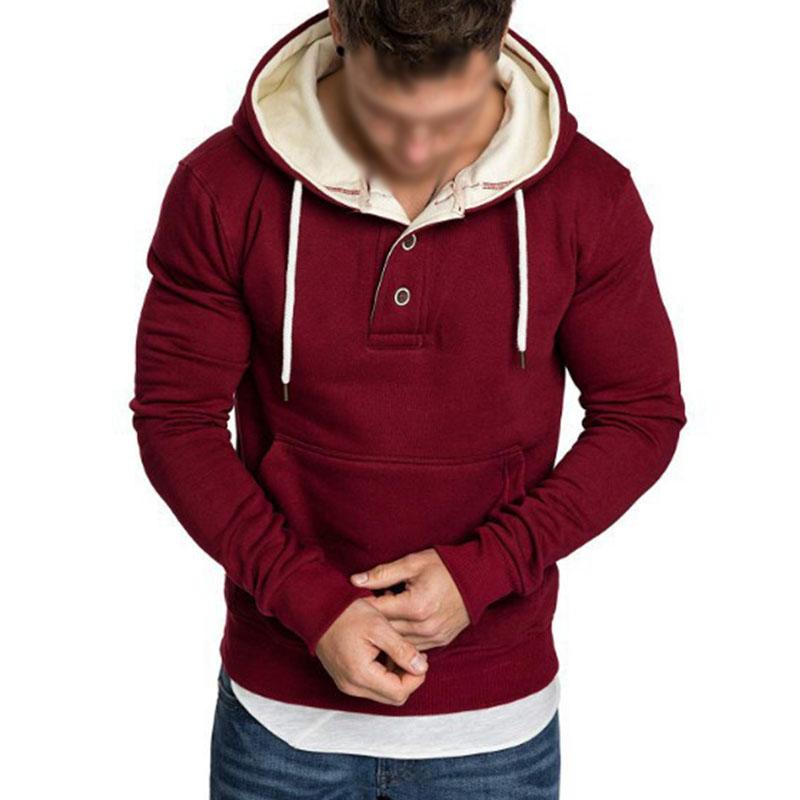 Mens Casual Sports Solid Color Kangaroo Pocket Long Sleeve Hoodie 15193393M