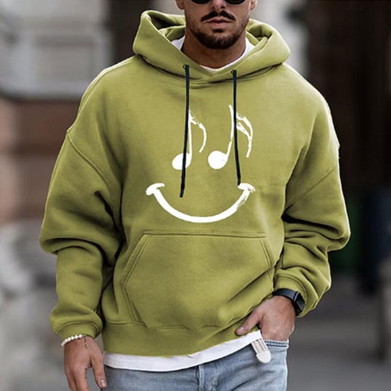 Mens Casual Smiley Print Long Sleeve Kangaroo Pocket Hoodie 81794049M