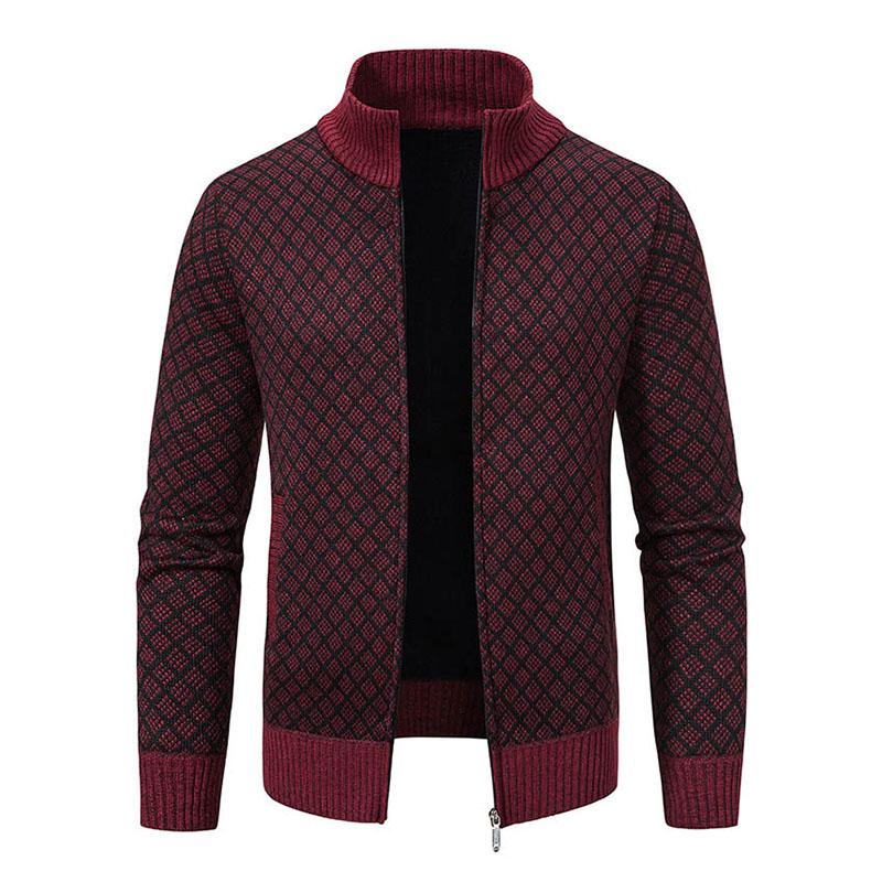 Mens Casual Stand Collar Fleece Warm Zipper Slim Long Sleeve Knitted Cardigan 08725882M