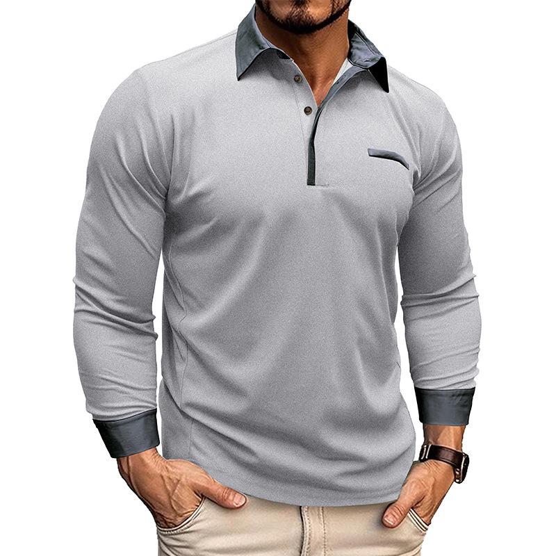 Mens Casual Long Sleeve Contrast Collar Polo Shirt 65277715X