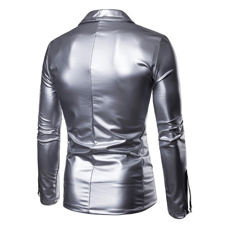 Mens Lapel Motorcycle Solid Color Leather PU Jacket 54601462X