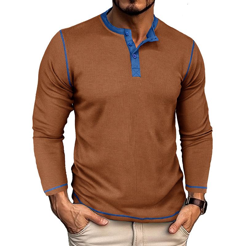 Mens Vintage Waffle Henley Collar Long Sleeve T-Shirt 82468908Y