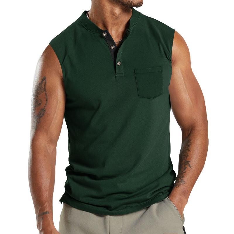 Mens Solid Color Henley Neck Sport Breathable Sleeveless Tank Top 11297990X