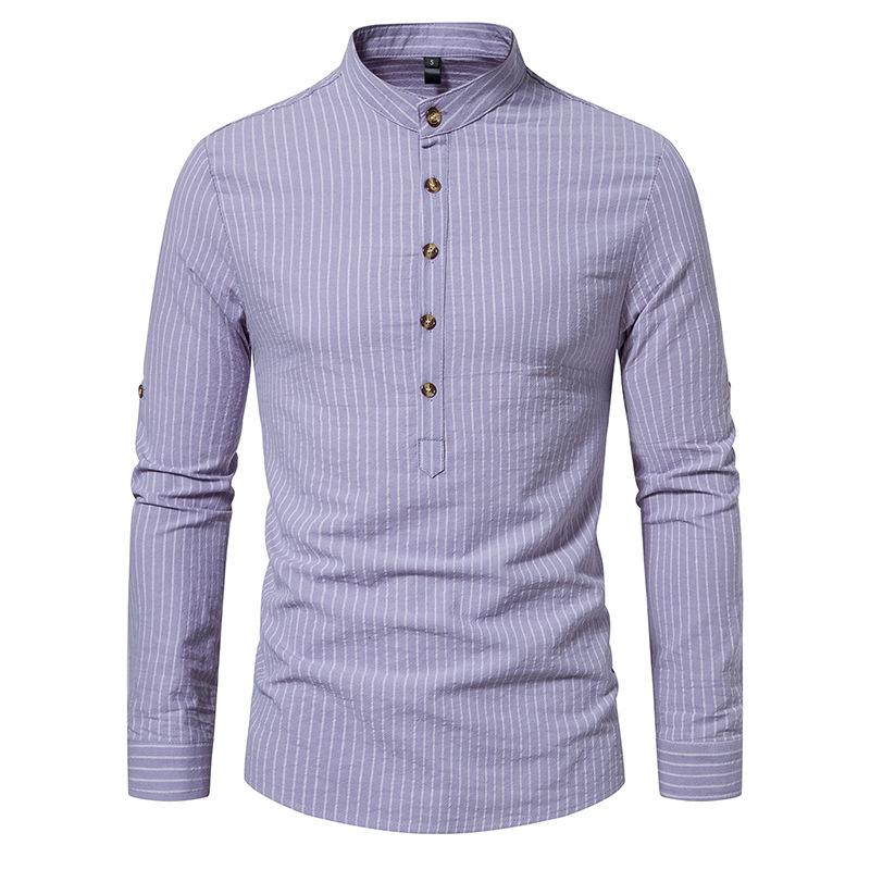 Mens Casual Striped Stand Collar Long Sleeve Shirt 95806899X