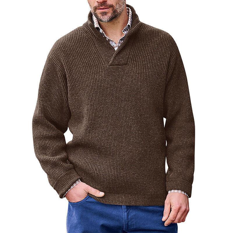 Mens Casual Solid Color V Neck Loose Long Sleeve Pullover Sweater 88333348M