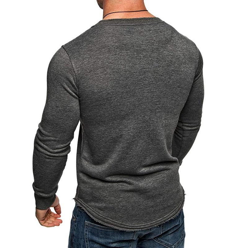 Mens Casual Solid Color Round Neck Long Sleeve T-Shirt 38971390M