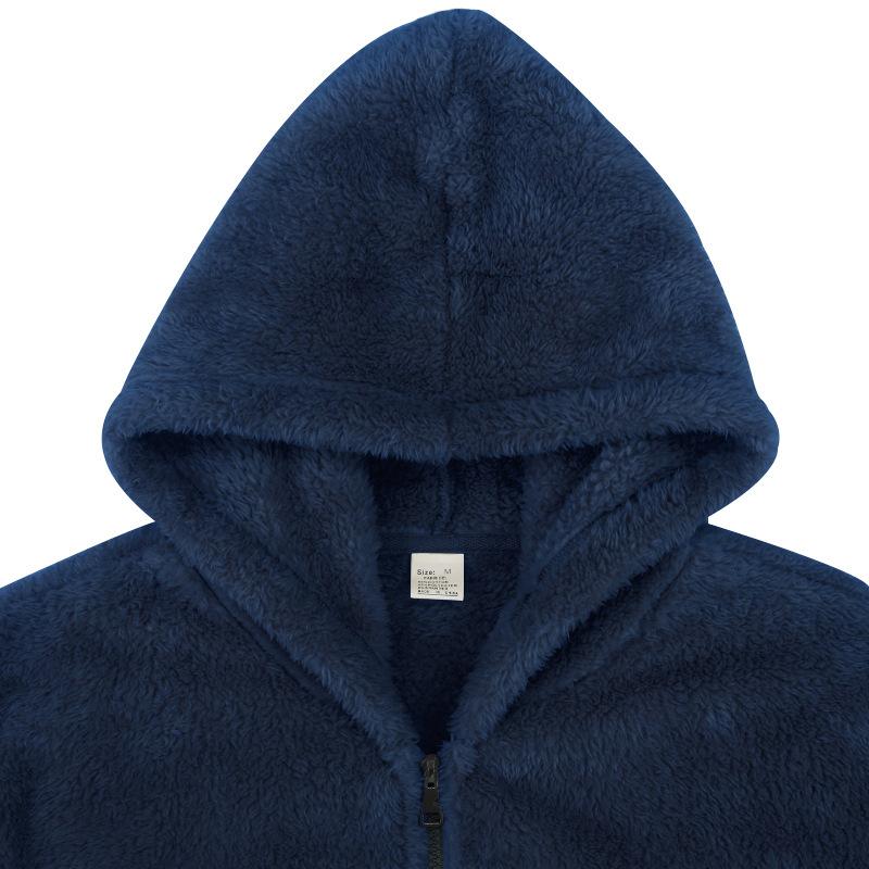 Mens Solid Fleece Hooded Zipper Casual Jacket 94733738Z