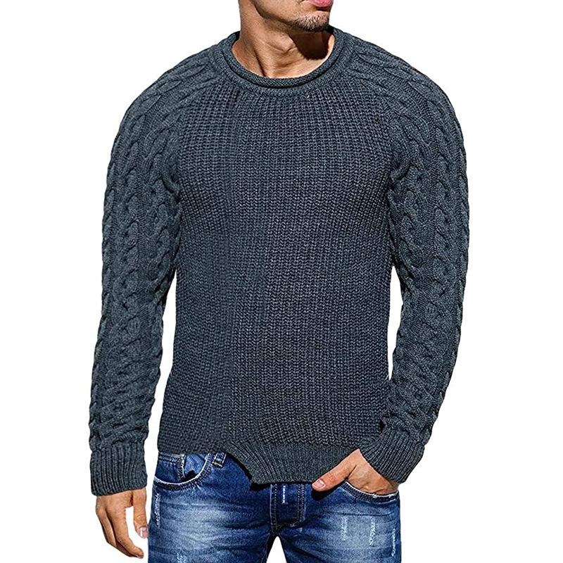 Mens Round Neck Slim Long Sleeve Pullover Knit Sweater 46053703Z